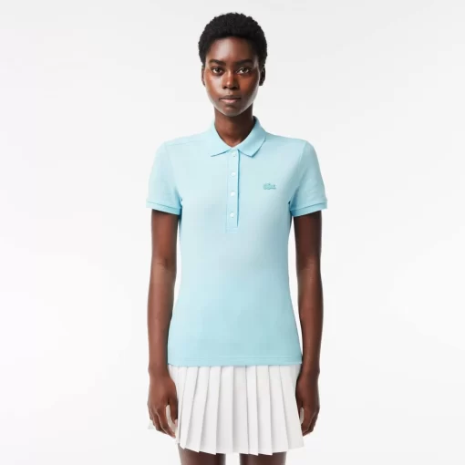 Lacoste Poloshirts>Slim Fit Damen Poloshirt Aus Stretch-Baumwoll-Pique Hellblau Siz