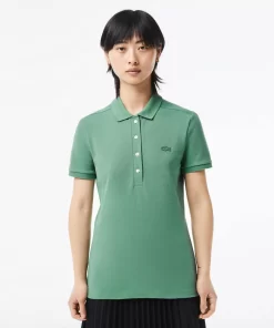 Lacoste Poloshirts>Slim Fit Damen Poloshirt Aus Stretch-Baumwoll-Pique Khaki Grun Kx5