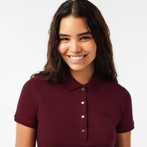 Lacoste Poloshirts>Slim Fit Damen Poloshirt Aus Stretch-Baumwoll-Pique Burgunder Yup