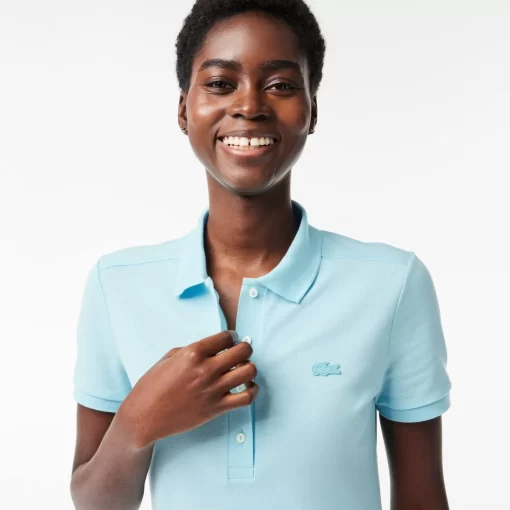 Lacoste Poloshirts>Slim Fit Damen Poloshirt Aus Stretch-Baumwoll-Pique Hellblau Siz