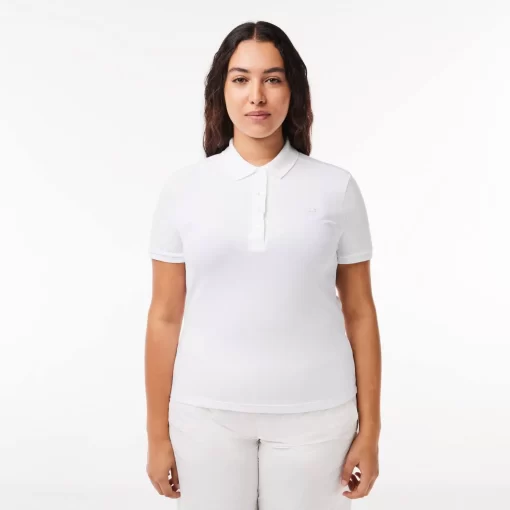 Lacoste Poloshirts>Slim Fit Damen Poloshirt Aus Stretch-Baumwoll-Pique Weis 001