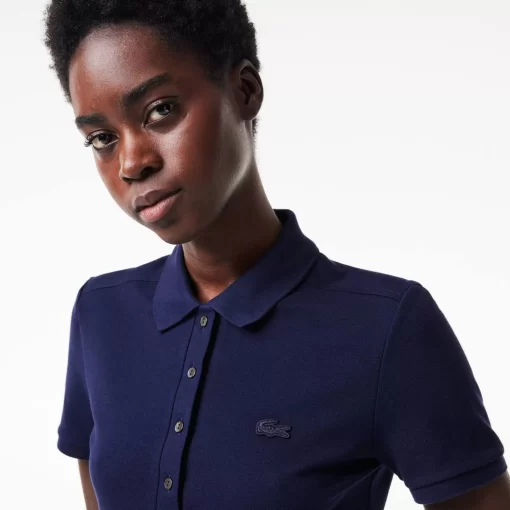 Lacoste Poloshirts>Slim Fit Damen Poloshirt Aus Stretch-Baumwoll-Pique Navy Blau 166