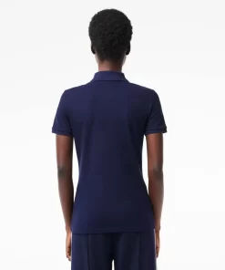 Lacoste Poloshirts>Slim Fit Damen Poloshirt Aus Stretch-Baumwoll-Pique Navy Blau 166