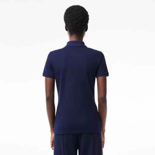 Lacoste Poloshirts>Slim Fit Damen Poloshirt Aus Stretch-Baumwoll-Pique Navy Blau 166