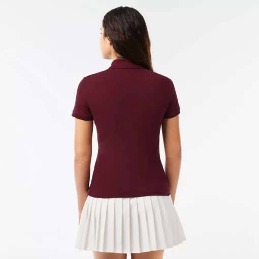 Lacoste Poloshirts>Slim Fit Damen Poloshirt Aus Stretch-Baumwoll-Pique Burgunder Yup