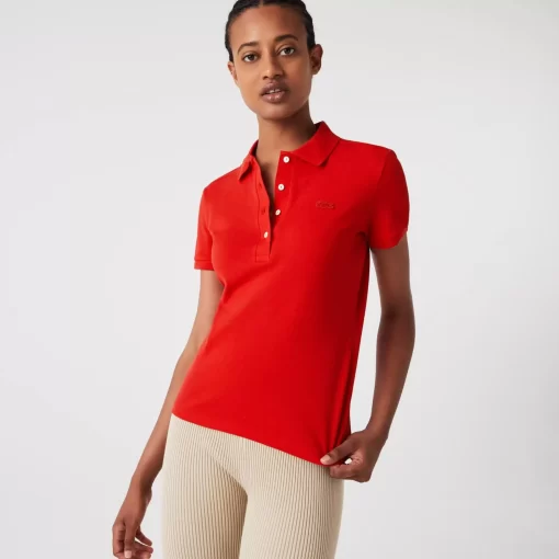 Lacoste Poloshirts>Slim Fit Damen Poloshirt Aus Stretch-Baumwoll-Pique Rot 240