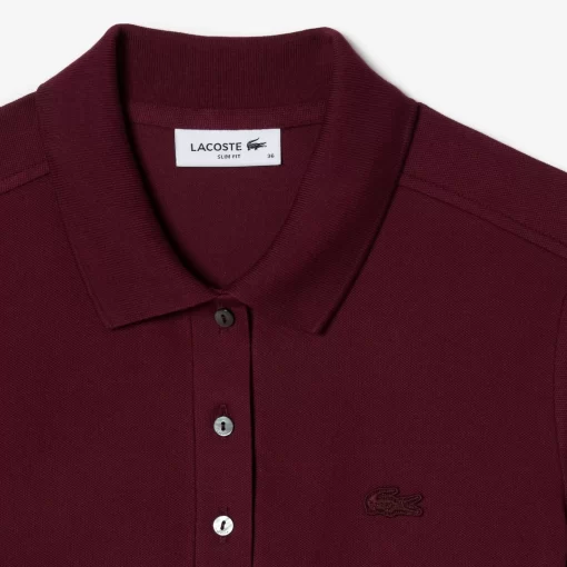 Lacoste Poloshirts>Slim Fit Damen Poloshirt Aus Stretch-Baumwoll-Pique Burgunder Yup