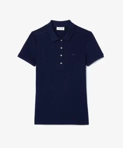 Lacoste Poloshirts>Slim Fit Damen Poloshirt Aus Stretch-Baumwoll-Pique Navy Blau 166