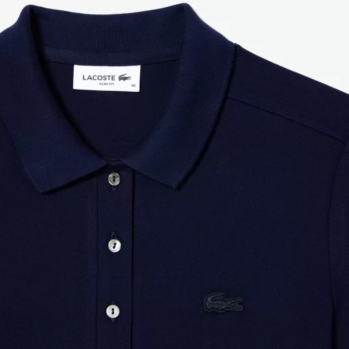 Lacoste Poloshirts>Slim Fit Damen Poloshirt Aus Stretch-Baumwoll-Pique Navy Blau 166