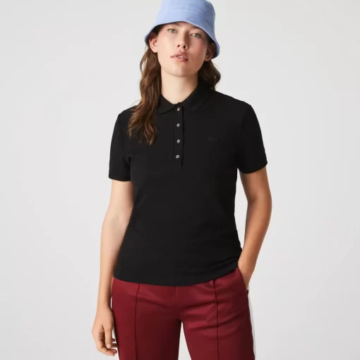 Lacoste Poloshirts>Slim Fit Damen Poloshirt Aus Stretch-Baumwoll-Pique Schwarz 031