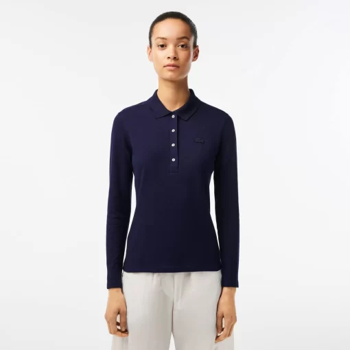 Lacoste Poloshirts>Slim Fit Damen Poloshirt In Stretch-Pique Navy Blau 166