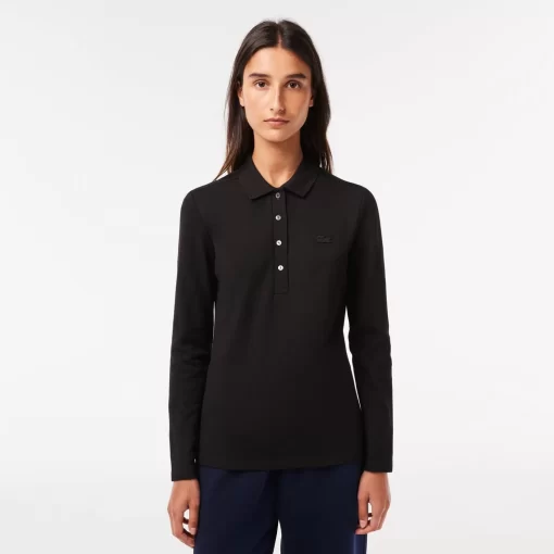 Lacoste Poloshirts>Slim Fit Damen Poloshirt In Stretch-Pique Schwarz 031