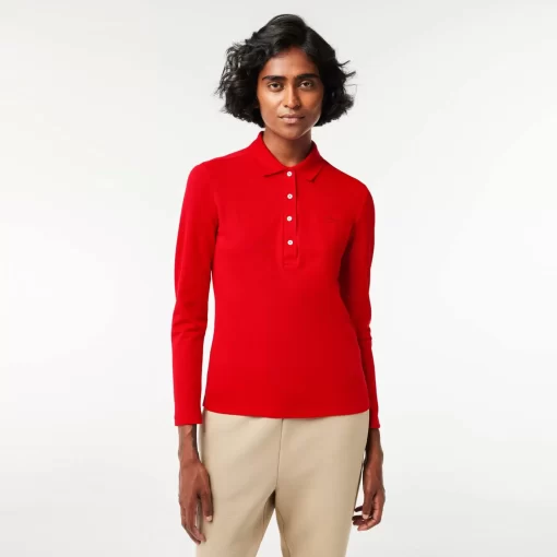 Lacoste Poloshirts>Slim Fit Damen Poloshirt In Stretch-Pique Rot 240