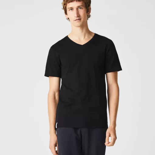 Lacoste Unterwäsche & Loungewear>Slim Fit Herren-T-Shirt Aus Baumwolle Mit V-Ausschnitt Im 3Er-Pack Schwarz 031