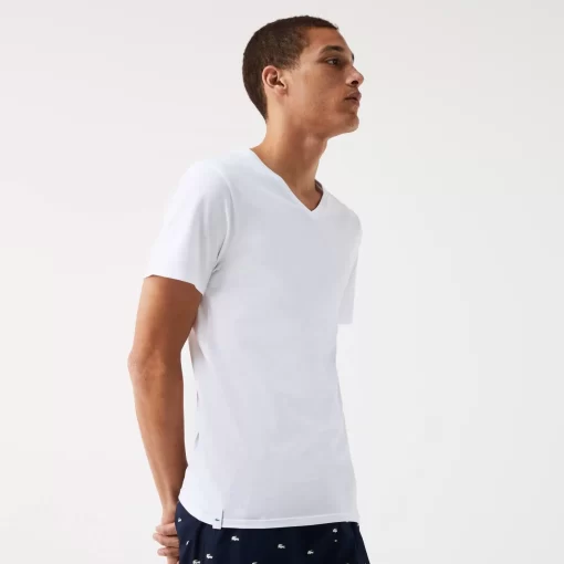 Lacoste Unterwäsche & Loungewear>Slim Fit Herren-T-Shirt Aus Baumwolle Mit V-Ausschnitt Im 3Er-Pack Weis 001