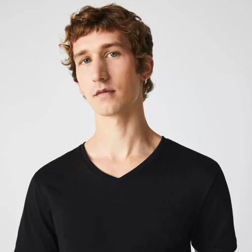 Lacoste Unterwäsche & Loungewear>Slim Fit Herren-T-Shirt Aus Baumwolle Mit V-Ausschnitt Im 3Er-Pack Schwarz 031