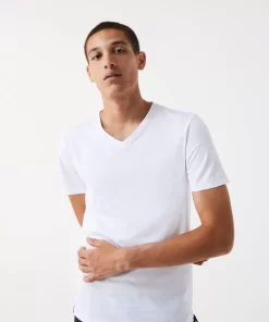 Lacoste Unterwäsche & Loungewear>Slim Fit Herren-T-Shirt Aus Baumwolle Mit V-Ausschnitt Im 3Er-Pack Weis 001