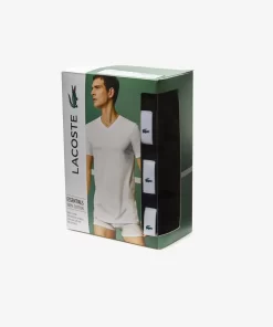 Lacoste Unterwäsche & Loungewear>Slim Fit Herren-T-Shirt Aus Baumwolle Mit V-Ausschnitt Im 3Er-Pack Schwarz 031