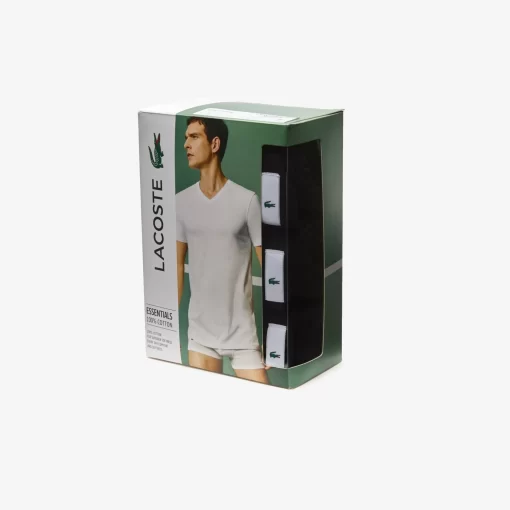 Lacoste Unterwäsche & Loungewear>Slim Fit Herren-T-Shirt Aus Baumwolle Mit V-Ausschnitt Im 3Er-Pack Schwarz 031