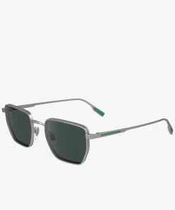 Lacoste Sonnenbrillen>Sonnenbrille Retro Mit Eckigem Metallrahmen Matte Light Gunmetal 038