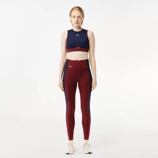 Lacoste Fitnessstudio & Training>Stretch-Sport-Leggings Mit Taschen Burgunder / Navy Blau Lgi