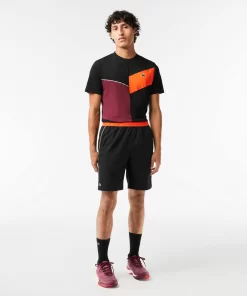 Lacoste Tennis>Stretch-Tennis-Shorts Aus Recyceltem Gewebe Schwarz / Orange Qxi