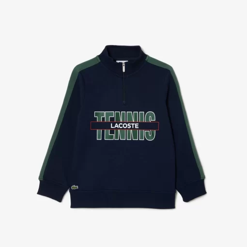 Lacoste Mädchenkleidung>Sweatshirt Aus Bedruckter Baumwolle Mit Stehkragen Navy Blau / Dunkelgrun Lip