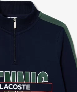 Lacoste Mädchenkleidung>Sweatshirt Aus Bedruckter Baumwolle Mit Stehkragen Navy Blau / Dunkelgrun Lip