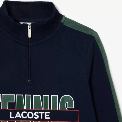 Lacoste Mädchenkleidung>Sweatshirt Aus Bedruckter Baumwolle Mit Stehkragen Navy Blau / Dunkelgrun Lip