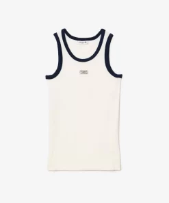 Lacoste T-Shirts>Tank Top Aus Gerippter Strickware Mit Tennis-Aufnaher Weis / Navy Blau Ev0