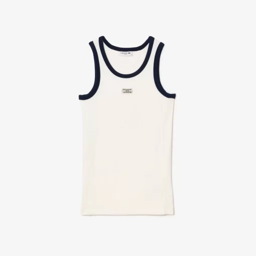 Lacoste T-Shirts>Tank Top Aus Gerippter Strickware Mit Tennis-Aufnaher Weis / Navy Blau Ev0