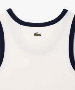 Lacoste T-Shirts>Tank Top Aus Gerippter Strickware Mit Tennis-Aufnaher Weis / Navy Blau Ev0