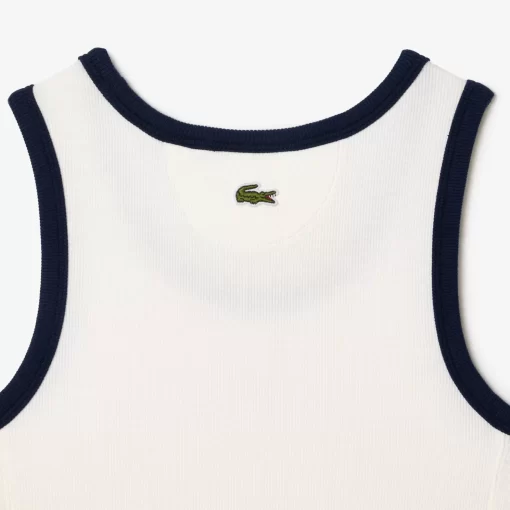 Lacoste T-Shirts>Tank Top Aus Gerippter Strickware Mit Tennis-Aufnaher Weis / Navy Blau Ev0