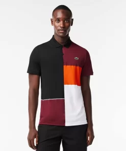 Lacoste Tennis>Tennis Poloshirt Aus Recyceltem Gewebe Schwarz / Burgunder / Weis / Orange Miq