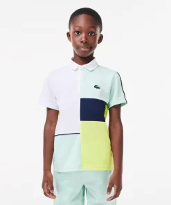 Lacoste Jungenkleidung>Tennis Poloshirt Aus Recyceltem Pique-Strick Weis / Grun / Neongelb / Navy Blau Rif