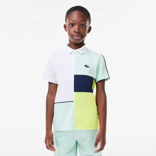 Lacoste Jungenkleidung>Tennis Poloshirt Aus Recyceltem Pique-Strick Weis / Grun / Neongelb / Navy Blau Rif