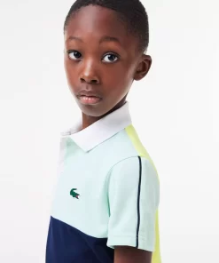 Lacoste Jungenkleidung>Tennis Poloshirt Aus Recyceltem Pique-Strick Weis / Grun / Neongelb / Navy Blau Rif