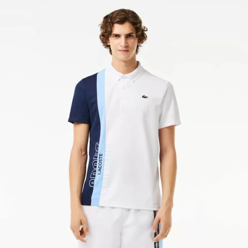 Lacoste Tennis>Tennis Poloshirt Aus Recyceltem Strick-Gewebe Weis / Navy Blau / Blau Lui