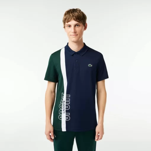 Lacoste Tennis>Tennis Poloshirt Aus Recyceltem Strick-Gewebe Navy Blau / Grun / Weis N87