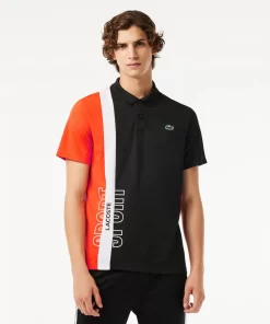 Lacoste Tennis>Tennis Poloshirt Aus Recyceltem Strick-Gewebe Schwarz / Orange / Weis Liz