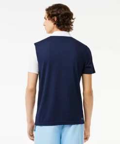 Lacoste Tennis>Tennis Poloshirt Aus Recyceltem Strick-Gewebe Weis / Navy Blau / Blau Lui