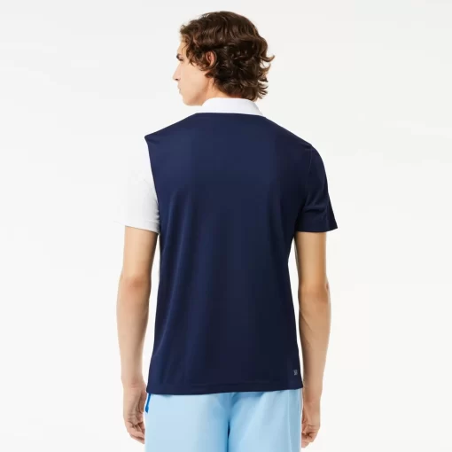 Lacoste Tennis>Tennis Poloshirt Aus Recyceltem Strick-Gewebe Weis / Navy Blau / Blau Lui