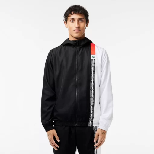 Lacoste Tennis>Tennisjacke Aus Recycelten Fasern Schwarz / Weis / Orange Lji