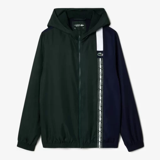 Lacoste Tennis>Tennisjacke Aus Recycelten Fasern Grun / Navy Blau / Weis 7Up