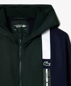 Lacoste Tennis>Tennisjacke Aus Recycelten Fasern Grun / Navy Blau / Weis 7Up