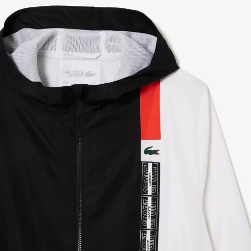 Lacoste Tennis>Tennisjacke Aus Recycelten Fasern Schwarz / Weis / Orange Lji