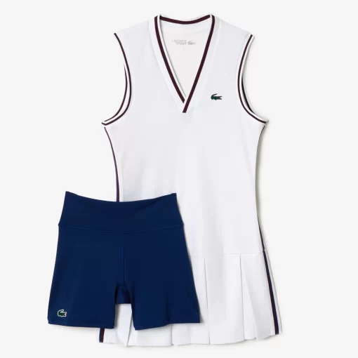 Lacoste Tennis>Tenniskleid Mit Abnehmbaren Pique-Shorts Weis / Navy Blau Bed