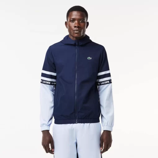 Lacoste Tennis>Tennis-Trainingsjacke Mit Logostreifen Navy Blau / Hellblau Wb3