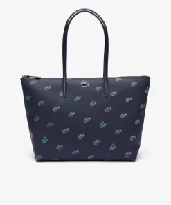 Lacoste Taschen>Tote Bag Aus Beschichtetem Canvas Mit Croc Print Peacoat 021