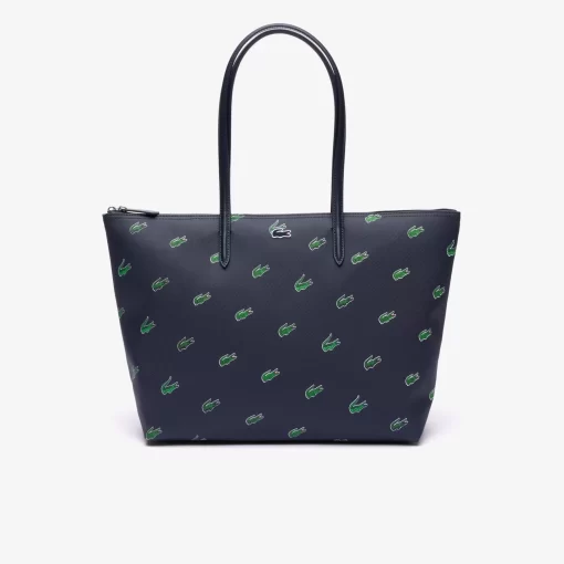 Lacoste Taschen>Tote Bag Aus Beschichtetem Canvas Mit Croc Print Peacoat 021